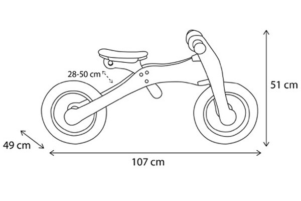 Afmetingen van de houten Trybike.
